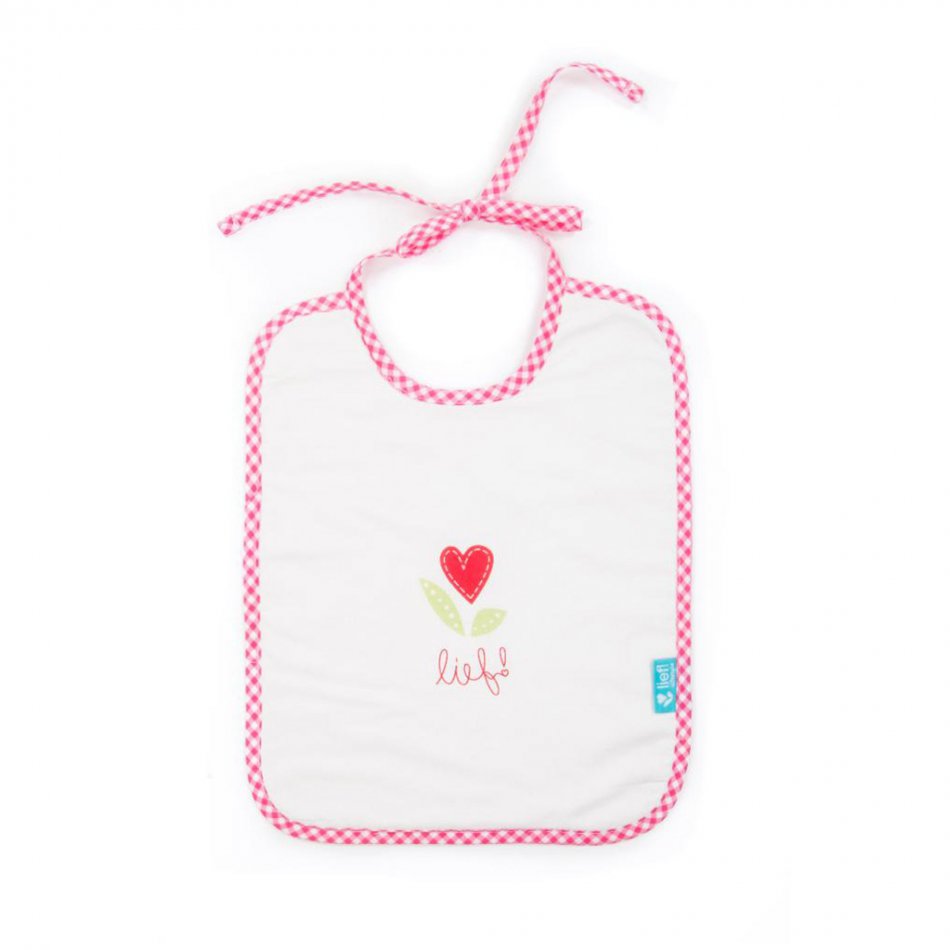 Lief! Slabbetje met koordjes Girl, uni wit, 35x27 cm